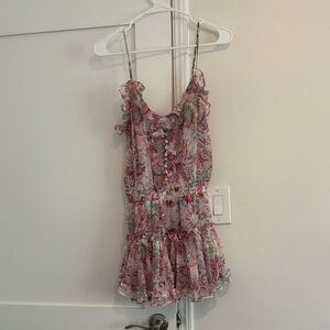 Misa Los Angeles Pink Floral Ruffle Mini Dress